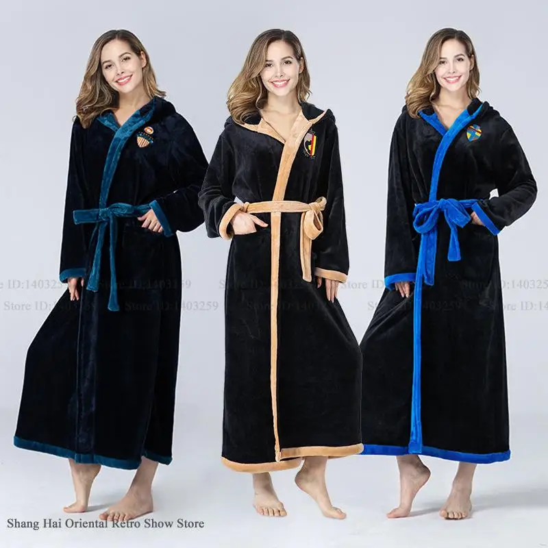 

Thicken Flannel Women Hooded Bathrobe Kimono Gown Autumn Winter Warm Long Robe Home Dress Loose Casual Lounge Wear Sleepwear