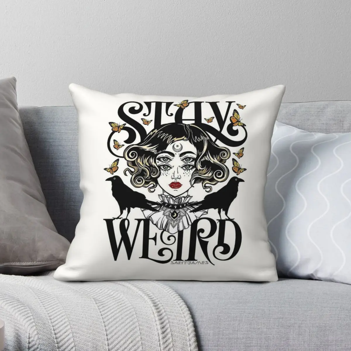 Rose And The Ravens Stay Weird Square Pillowcase Polyester Linen Velvet Creative Decorative Throw Pillow Case Bed Cushion Cover