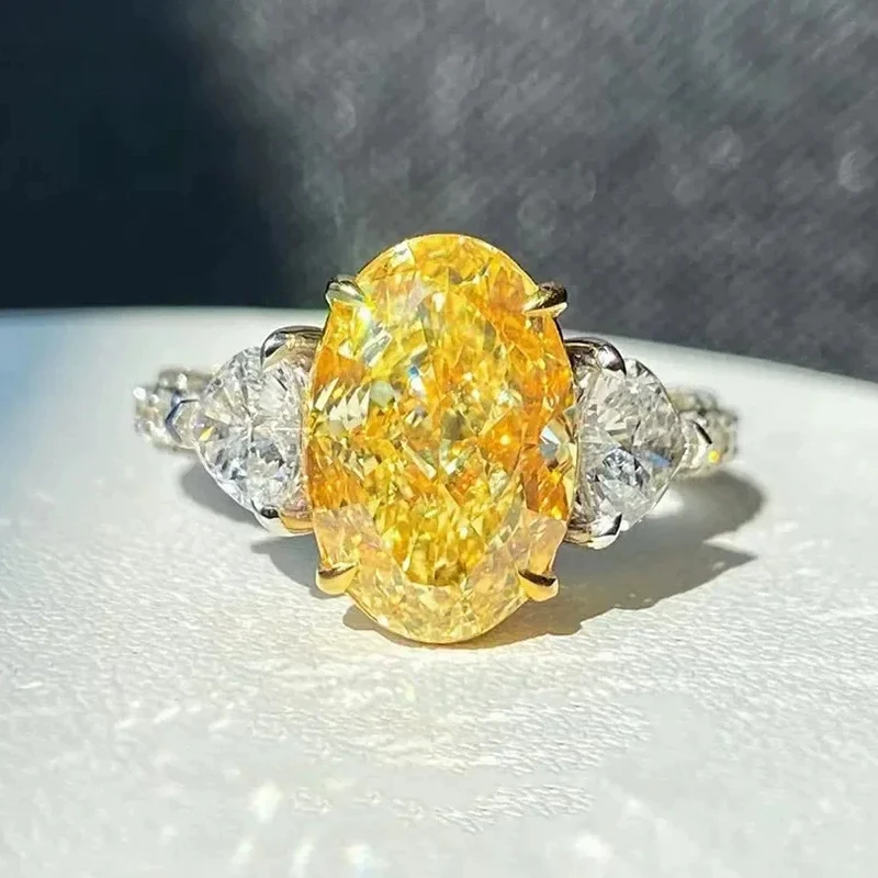 Yellow Zircon Pigeon Egg Ring Two Tone Color Elliptical Floral Cutting Zircon Engagement Ring for Women KOFSAC