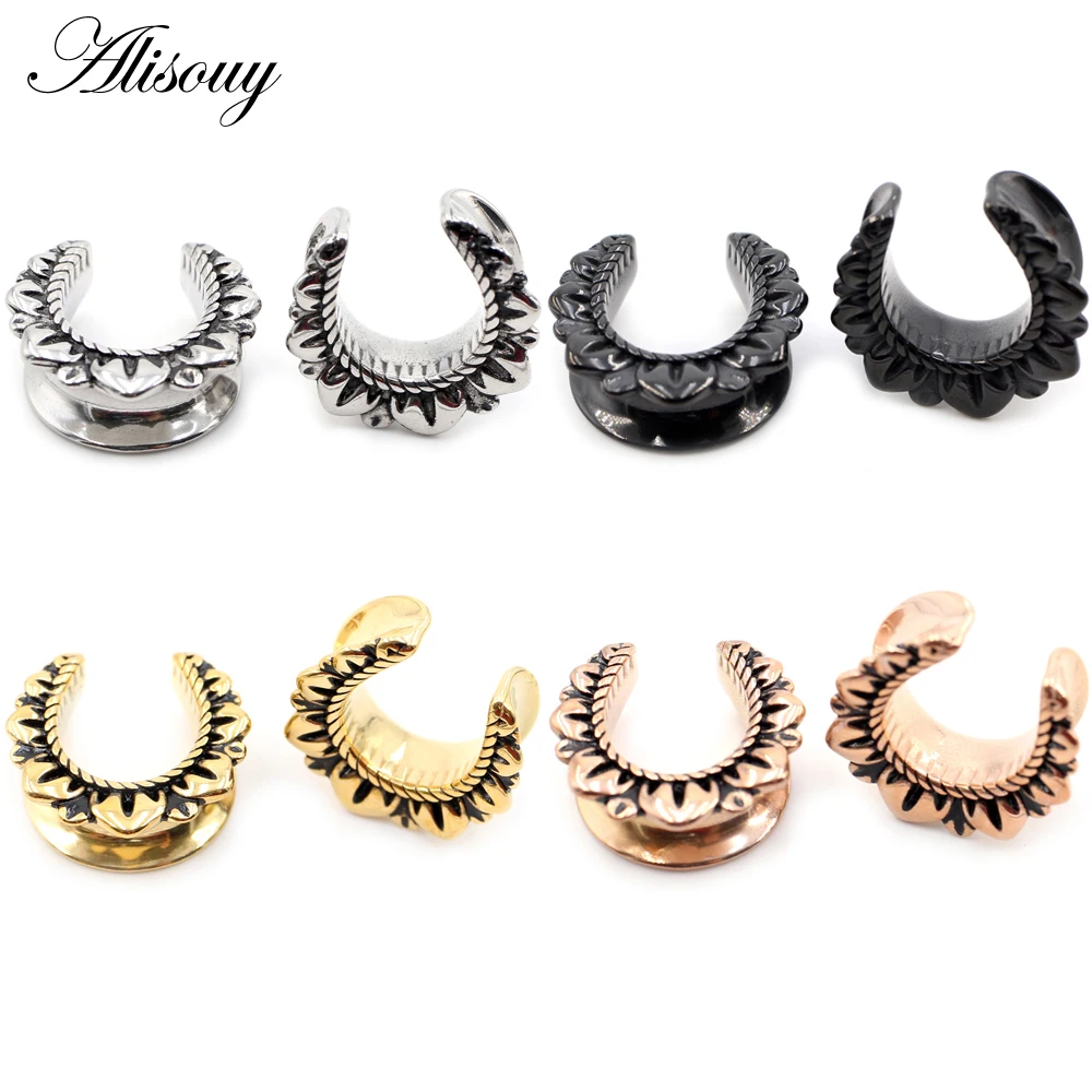 Alisouy 1pc 6-25mm Stainless Steel Leaf Flower Saddle Ear Tunnel Plug Expander Stretchers Gauges Earrings Piercing Body Jewelry
