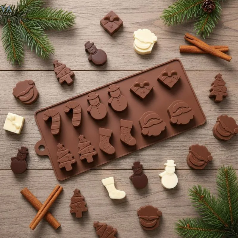 【SA】【YA】12-cavity Christmas Shape Silicone Chocolate Mould Non Stick Fondant Cookie Gingerbread Man Candy Baking Mold Tools