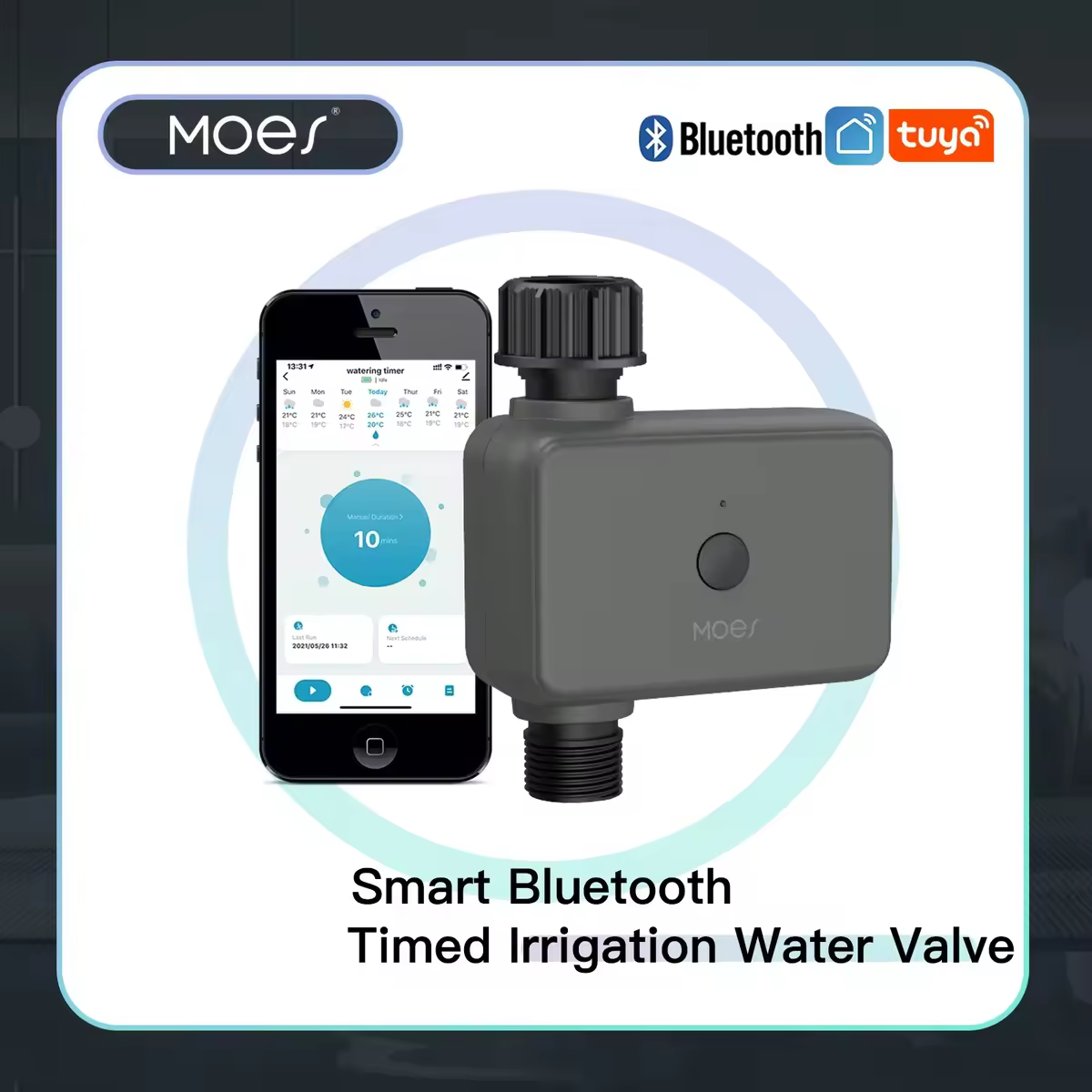 Moes Smart Tuya Bluetooth Water Timer Rain Delay Programmable Irrigation Timer with Automatic and Manual Watering Hub Required