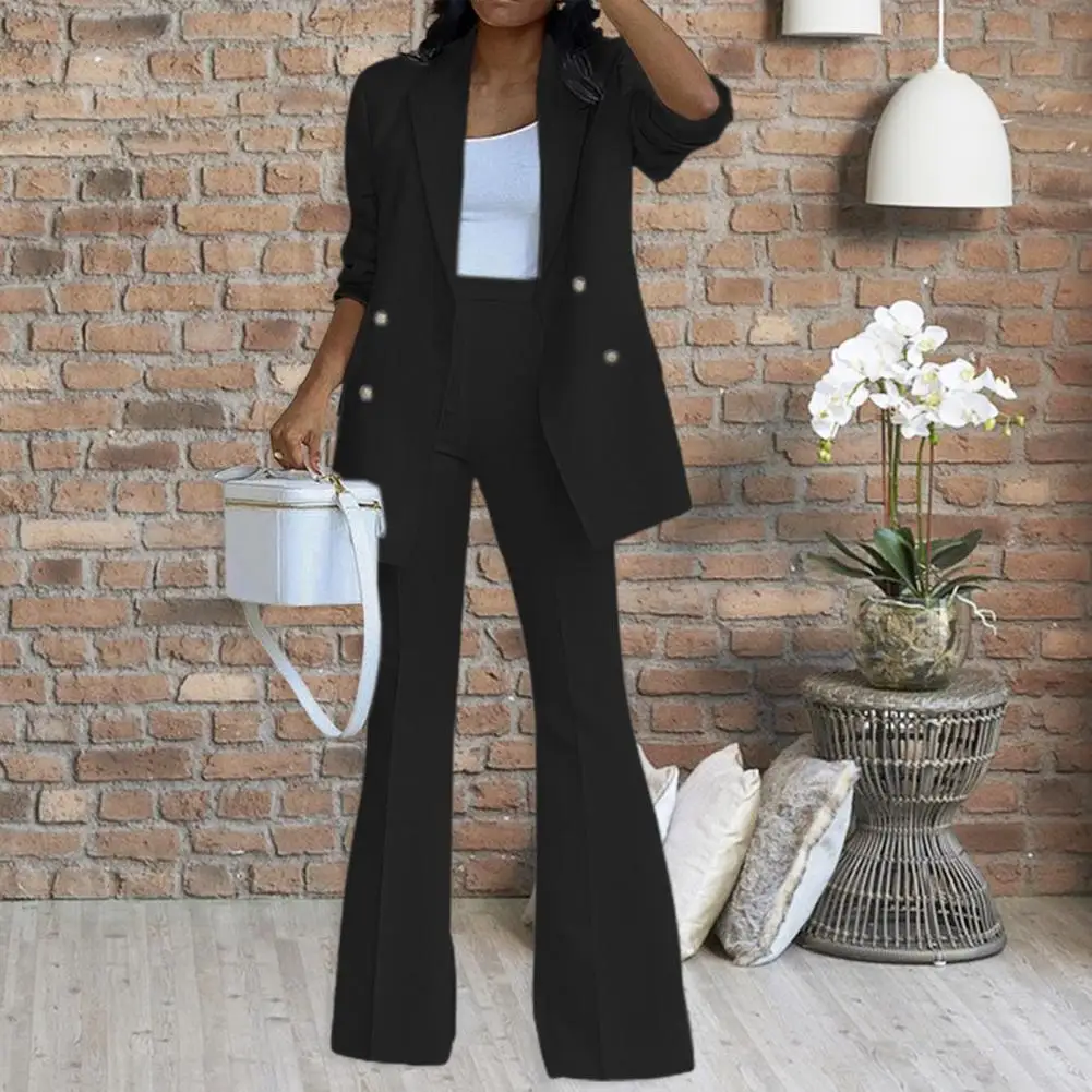 Traje Simple para mujer, Blazer de doble botonadura, pantalones de cintura alta, manga larga, Conjunto elegante para fiesta