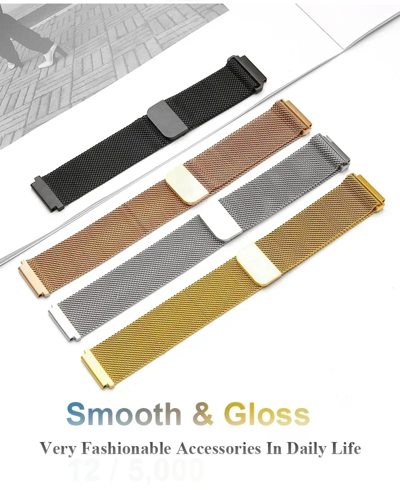 20 22 مللي متر Milanese حلقة حزام ل Amazfit Bip 5 استبدال معصمه ل Amazfit Bip U 3 3Pro GTS4 3 2mini GTR2 3 4 42 47 مللي متر GTR2e