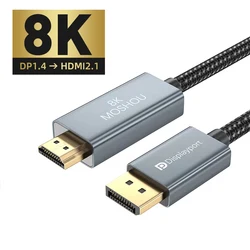 DP1.4 to HDMI2.1 Cable 8K 60Hz 4K 144Hz 48Gbps HDR Aluminium Shell for Desktop Computer HD Video DisplayPort Cord Accessories