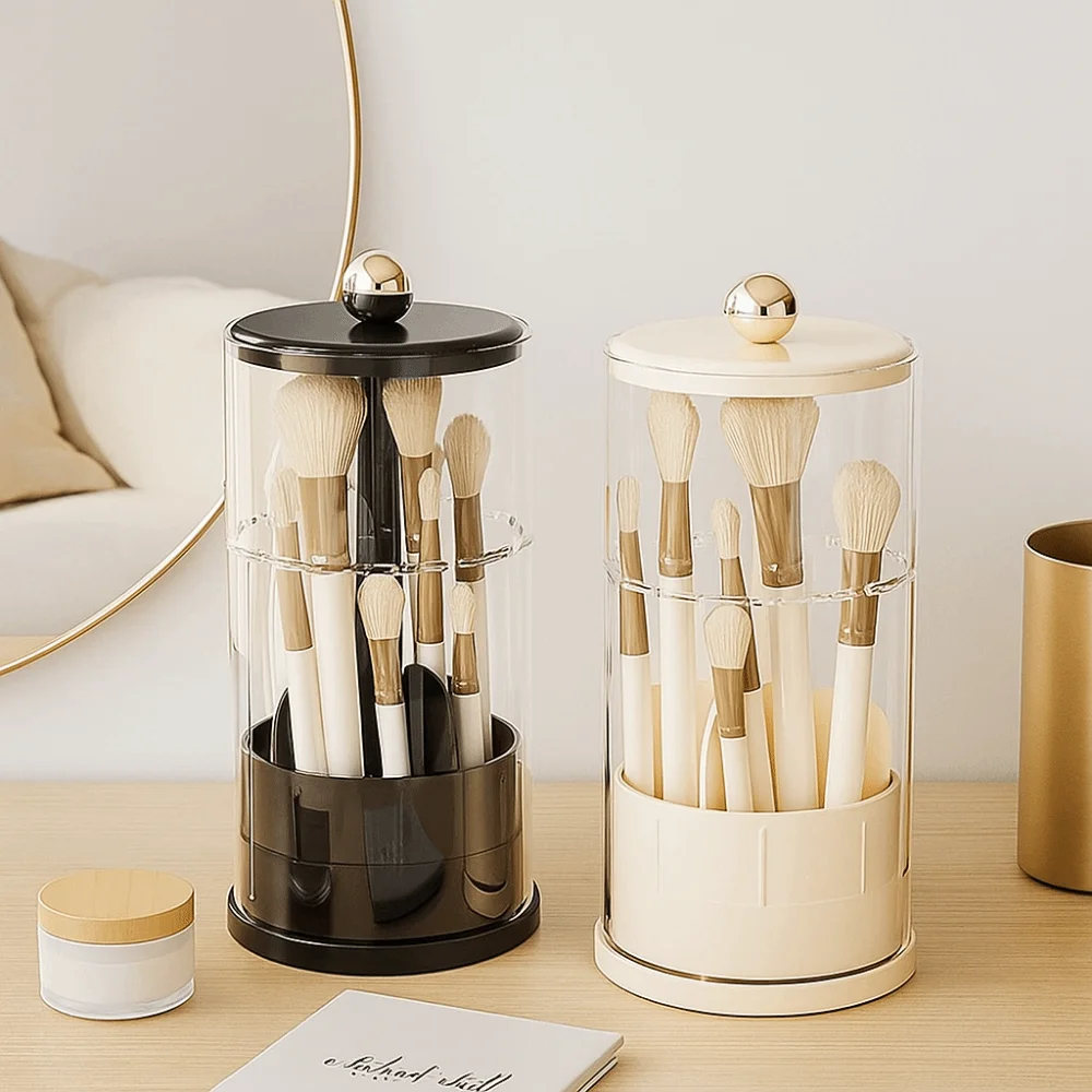 

Plastic Automatic Lifting Makeup Brush Holder Multi-grid Dustproof Cosmetic Storage Box Large Capacity Space Saving