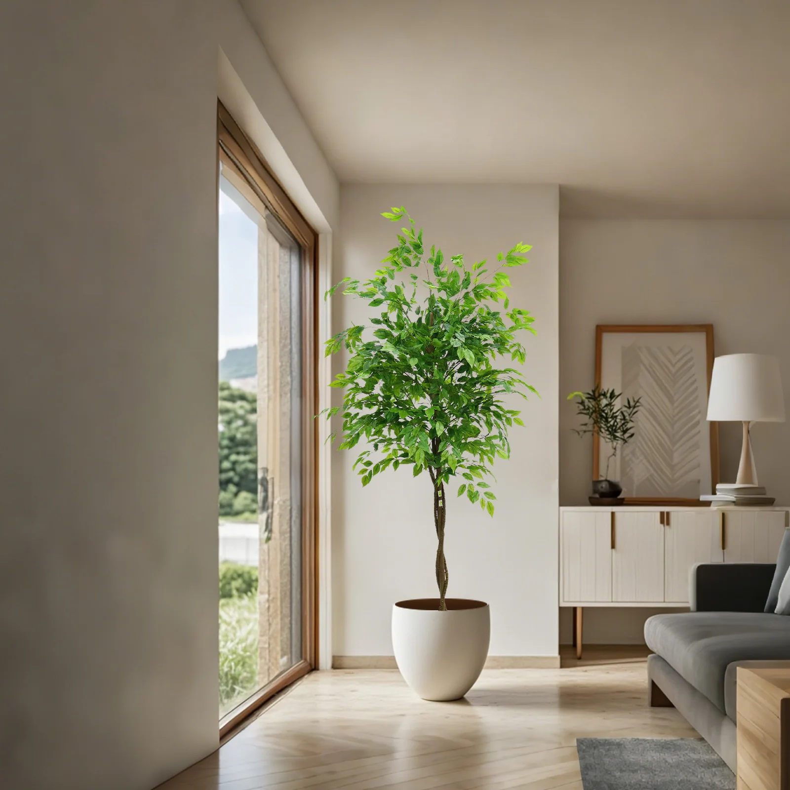 

5.2'/5.9' Artificial Ficus Tree, Tall Fake Potted Ficus Tree With Planter, Realistic Texture Potted Faux Ficus Tree For Home