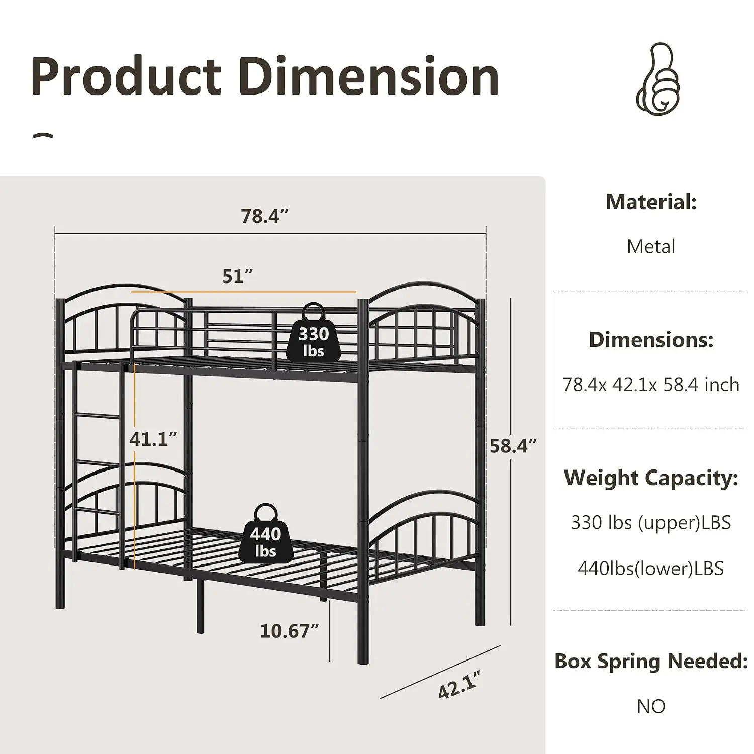 Twin Over Twin Bunk Bed Frame, Convertible To 2 Separate Twin Beds, Customized