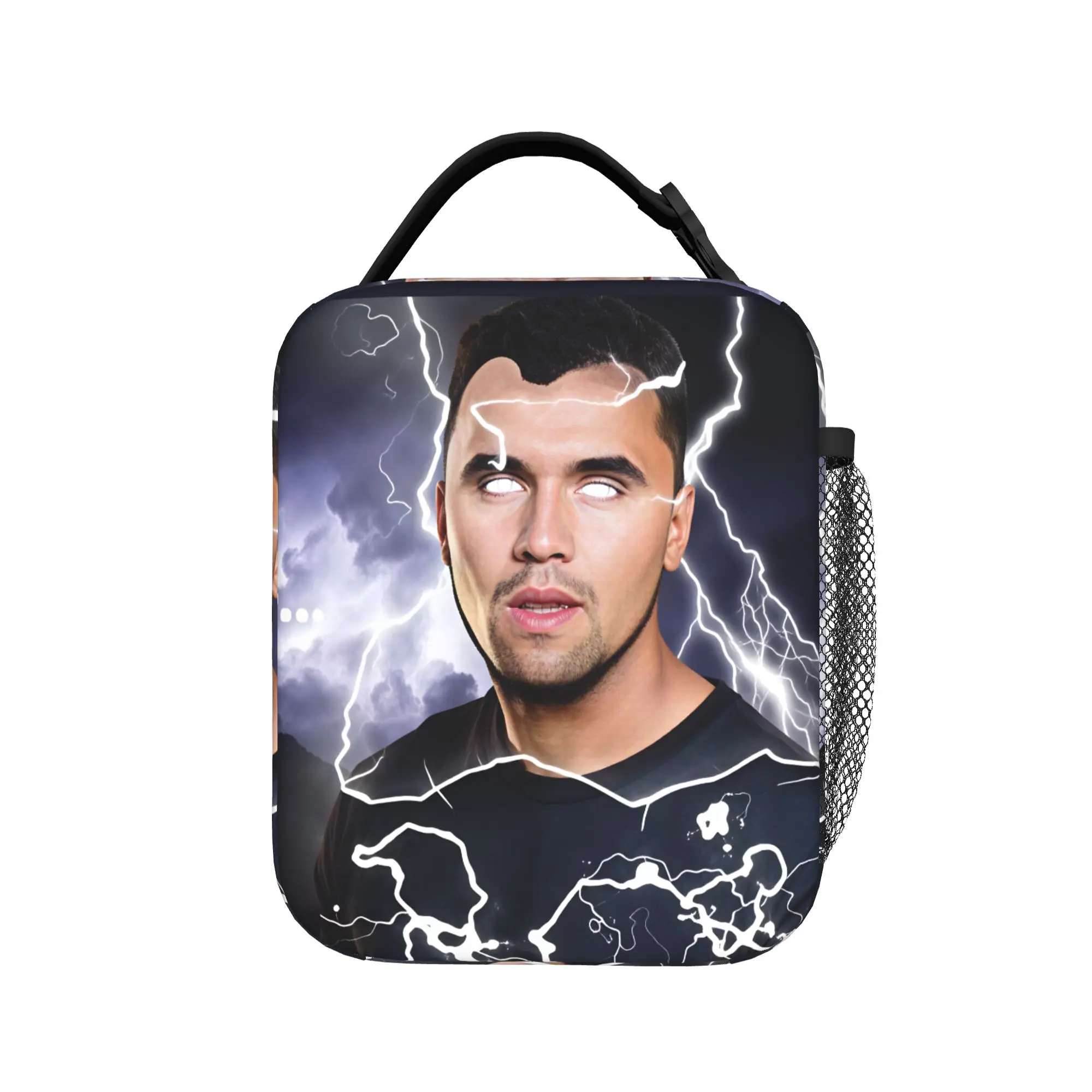 Charlie Kirk Glowing White Eyes Lightning Storm Bearded Man Lunch Bag  Lunch Box For Child Cooler Bag Thermal Tote Handbags