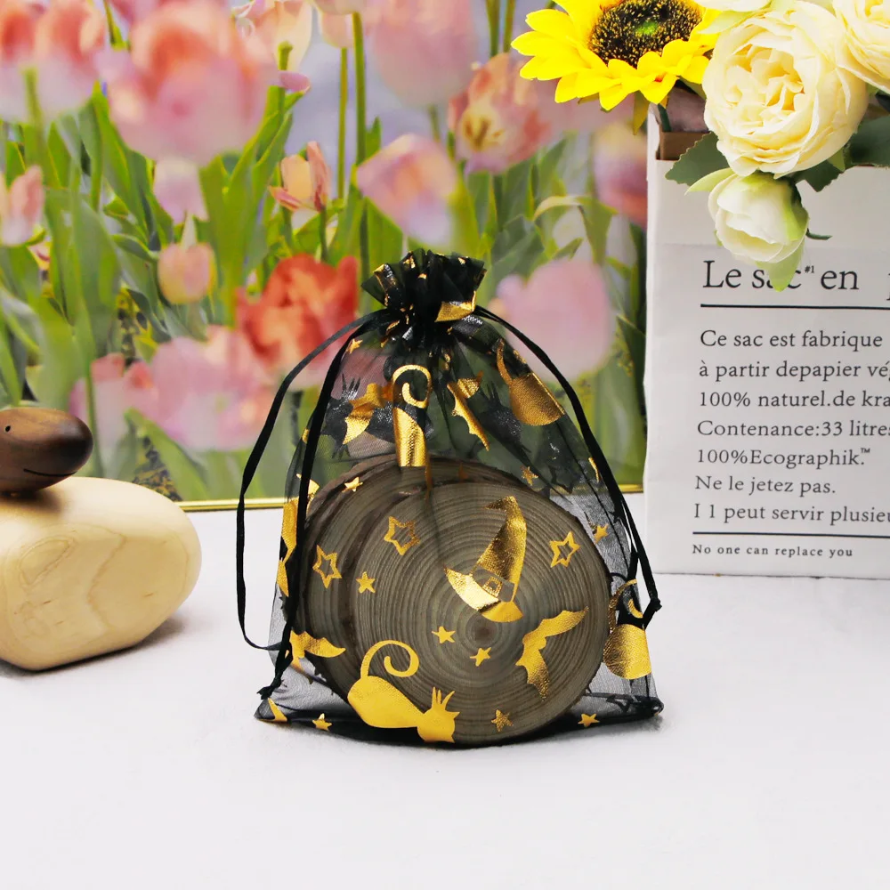 100pcs/lot 10*14cm Pumpkin Lantern Spider Organza Drawstring Pouch Halloween Gift Carnival Night Candy Packaging Bags