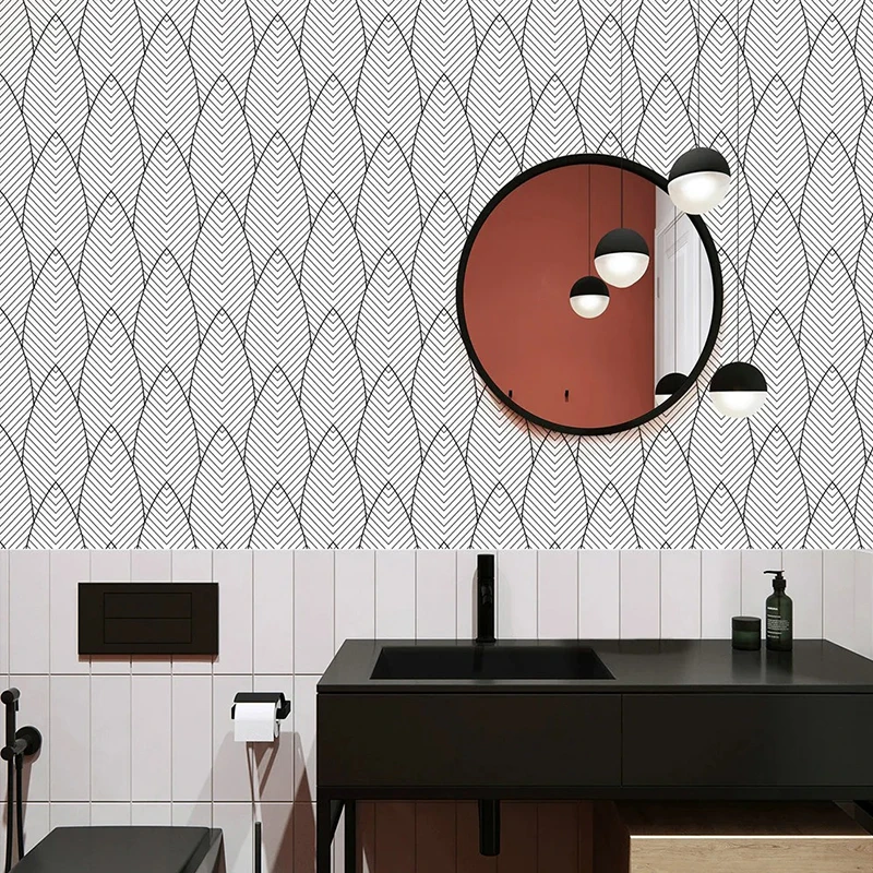 Black white geometric abstract curve peeling wall self-adhesive detachable contact paper suitable for decorating home stickers