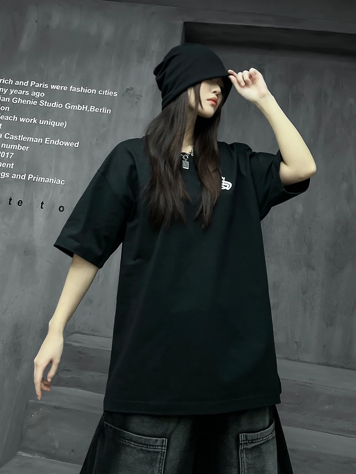 

M-Home Trendy Brand Hip Hop Street Style Loose Short Sleeve Women's T-Shirt Black Summer Cool Style Cotton round Neck Letter ...