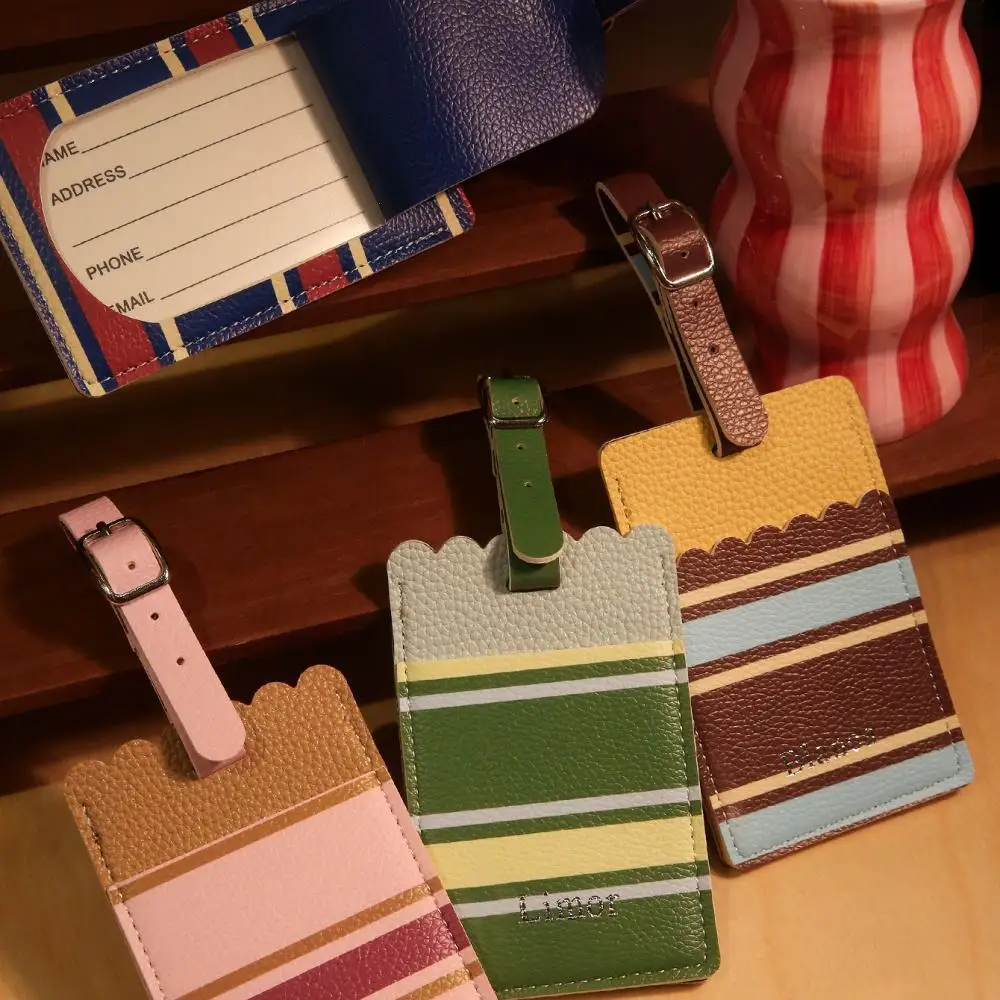 Personalized Custom Name Striped Luggage Tag Pu Scalloped Edge Travel Suitcase Tag Cute Travel Gift for Women Girls Friends