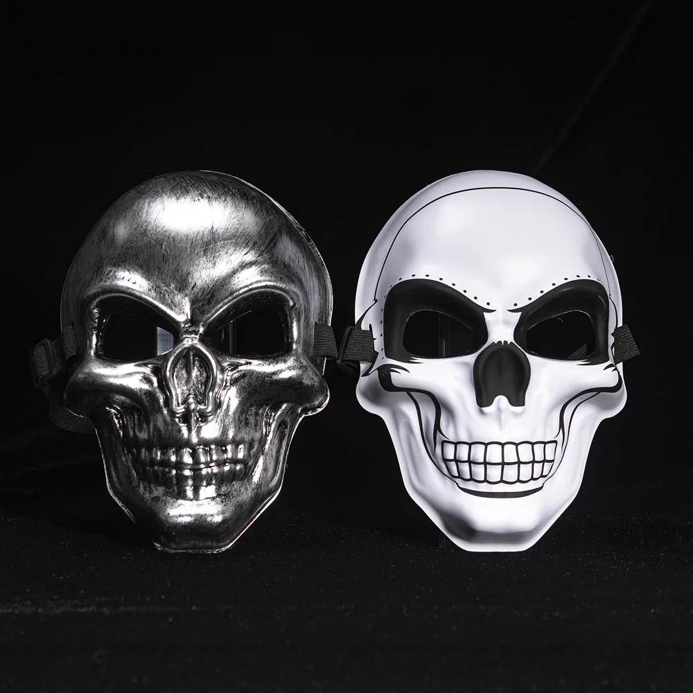 White Ghost Head Skull Mask Halloween Horror Gold and Silver Mask Horror Smiling Face Cold Light Thread Mask