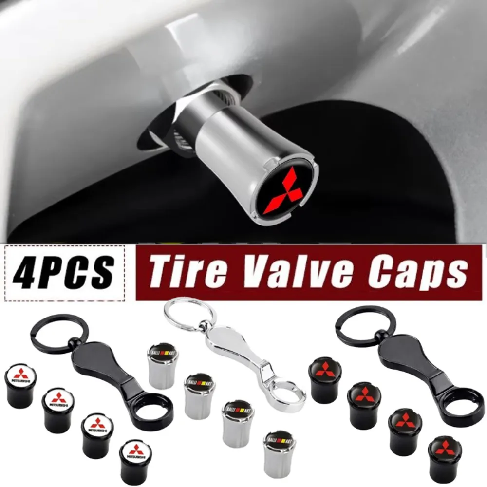 

4PCS Car Wheel Valve Stems Caps Cover with Wrench For Mitsubishi ASX Ralliart Lancer Cordia Pajero Outlander Eclipse L200 EVO