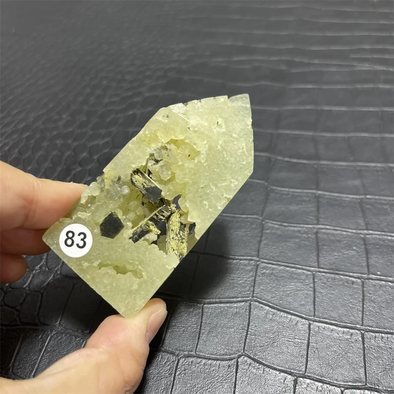 115g Natural Crystal Wand Grape Stone Hair Tourmaline Green Prehnite Mineral Geode Tower Reiki Meditation Energy Home Decor