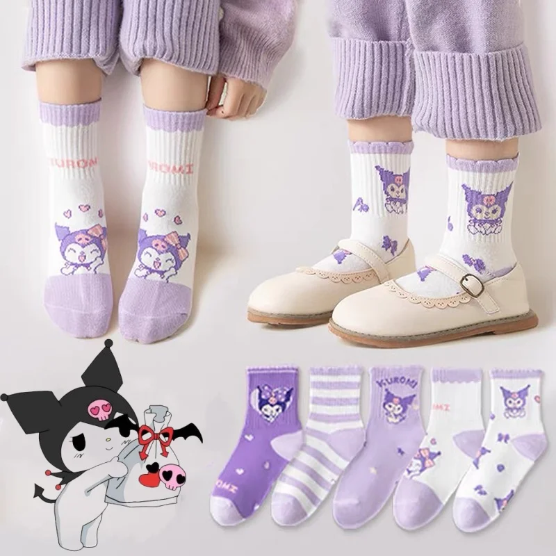 

5Pcs Kids Socks Sanrio Kids Socks Hellokitty Cinnamoroll Melody Kuromi Anime Sock Spring Autumn Winter Soft Breathable Girl Gift