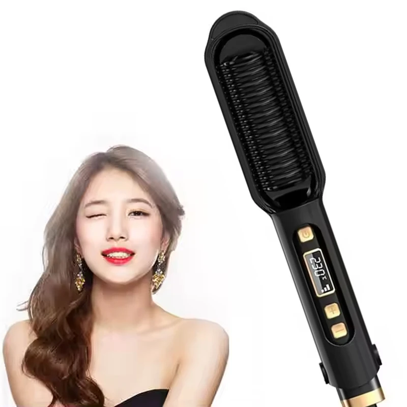 

Anti Scald Electric Hair Straightening Comb 2 in 1 Fast Heating Negative Ion Straighten Brush Smooth Comb Teeth