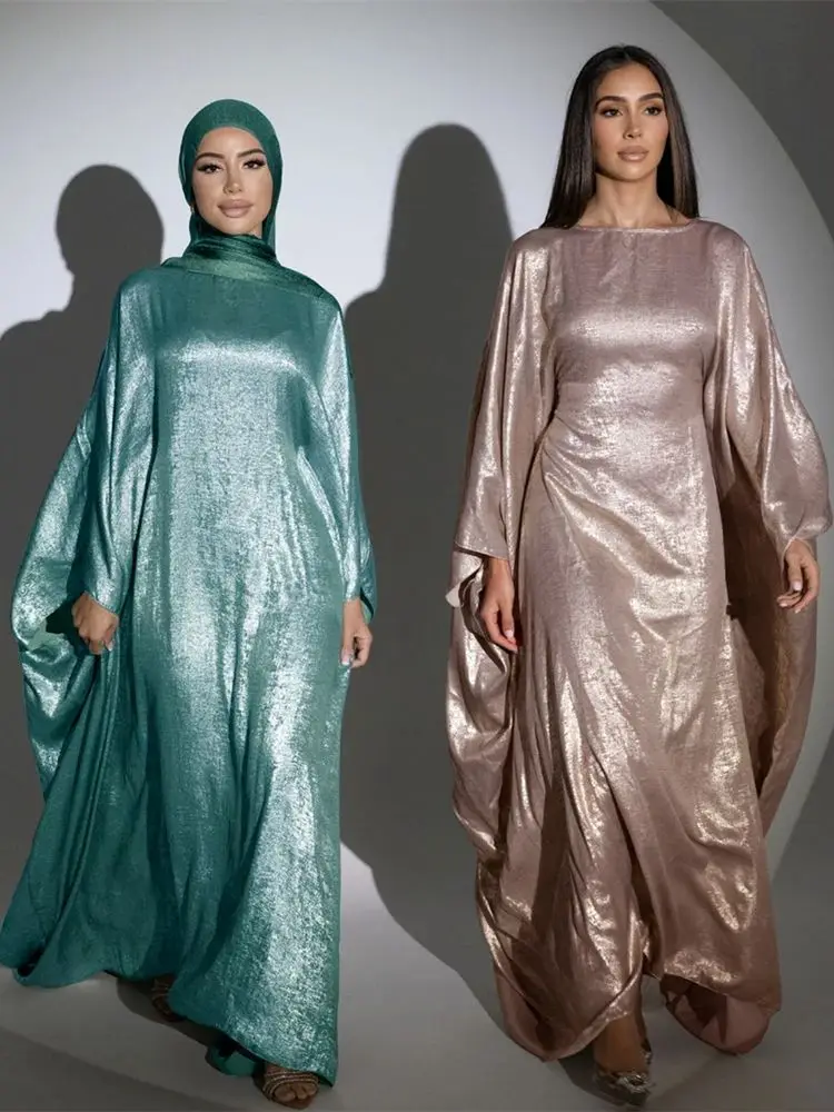 Batwing Cetim Abaya para Mulher, Ramadan, Eid, Ramadan, Dubai, Luxo, Islâmico, Muçulmano Kaftan, Mulher, Caftan Marocain, Dubai, 2024