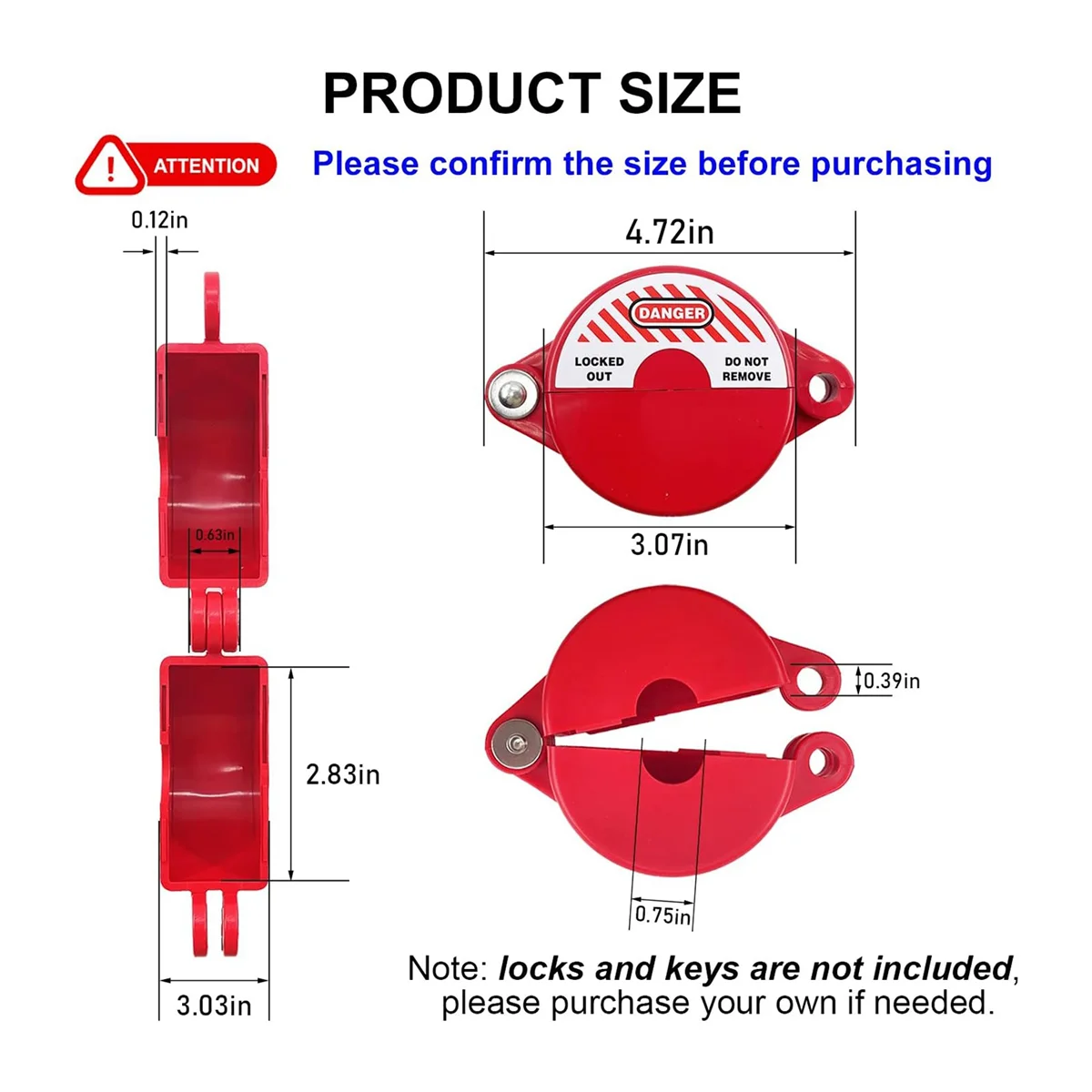 ABZV-Kunci Keran Luar Ruangan dengan Gembok Pengaman-Kunci Keran Air, Kunci Bib Selang untuk Gagang Katup Diameter 1 Hingga 2-1/2 Inci, Keran