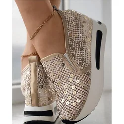 Hidden Wedge Sneakers Women NEW Gold Silver Black Women Casual Shoes Summer Sneakers on Platform Shoes Zapatillas Mujer