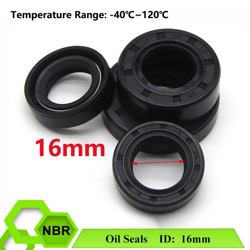 2/5/10pcs Black NBR Oil Seal Gasket ID16mm TC-16 * 24/26/28/30/32/35/40*4/5/7/8/10mm Nitrile Rubber Shaft Double Lip Oil Seals