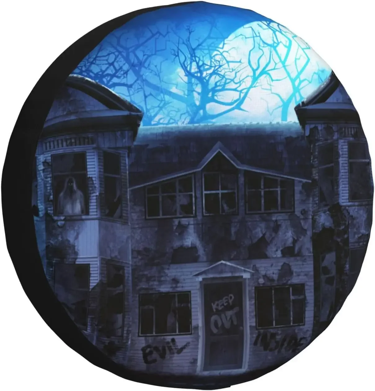 Halloween Haunted House Printed Spare Tire Cover Weatherproof Dust-Proof Tire Covers Fit for RV Truck SUV Motorhome Travel