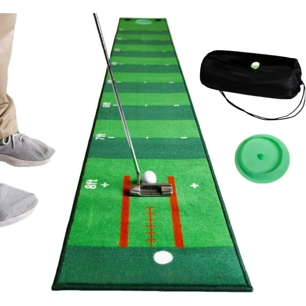 Indoor Putting Mat with Putt Alignment Training Aid, Golf Putting Green with Silicone Cup and Targets, Putting Matt for Indoors.