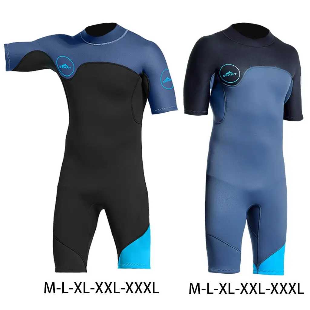 Mens 2mm Shorty Rubber Wetsuit, Keep Warm Diving Suit Back Zip Wetsuit for