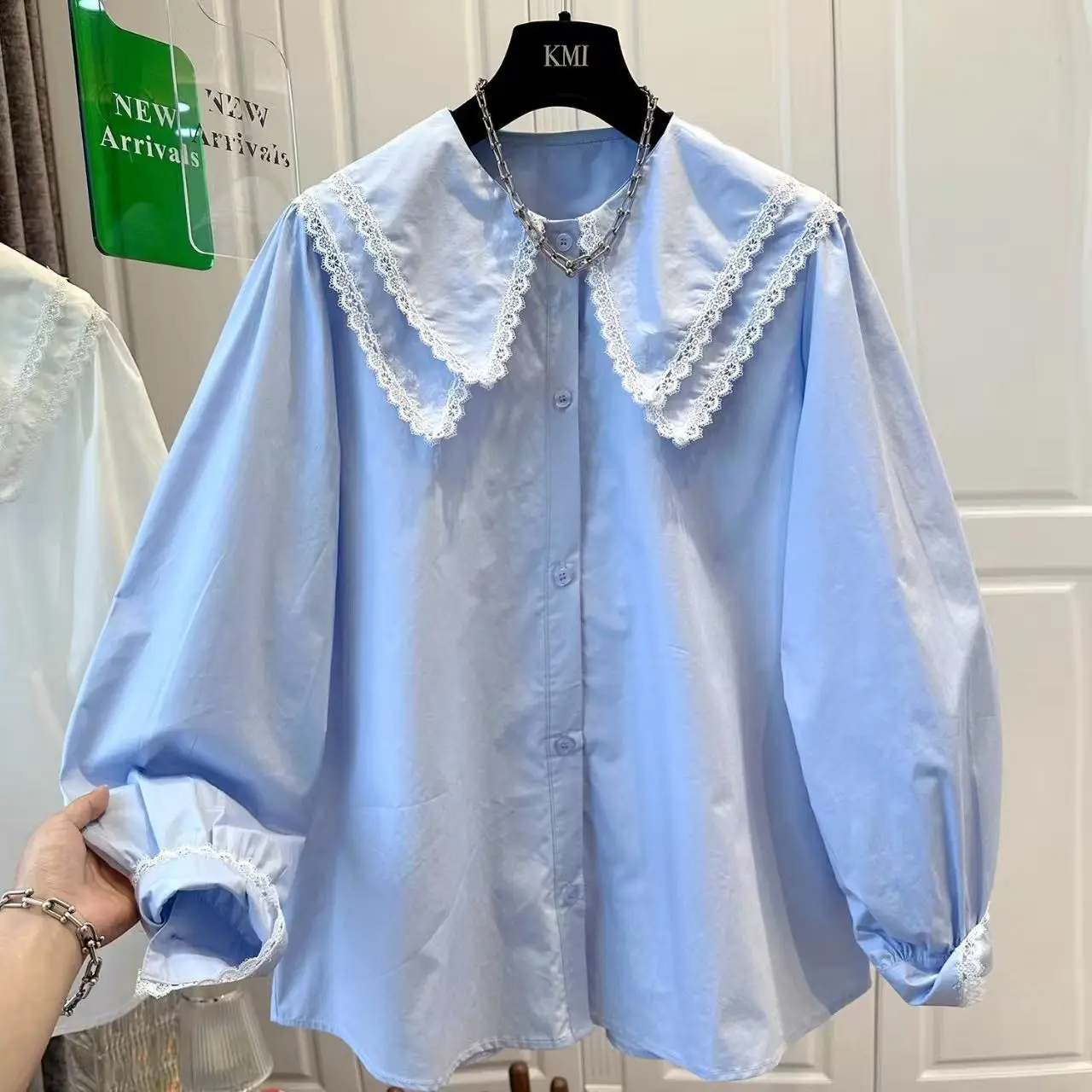 Blusa Azul con Volantes y Parches, Roupas Femininas, Camisas Azules, Blusas Mujer De Moda Casual, Blusa de Primavera y Otoño, Camisas para Mujer, Tops