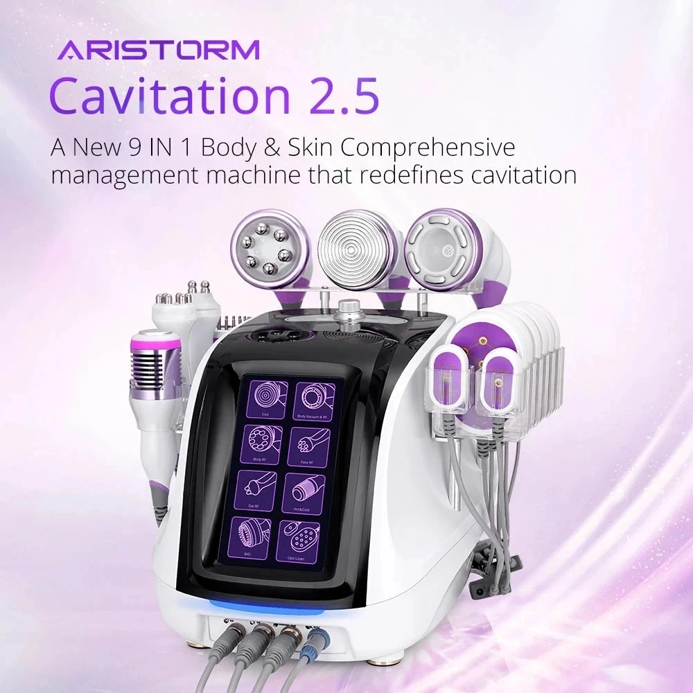 

ew Aristorm 9 in 1 Cavitation Machine 40k Vacuum Slimming Body Weight Loss Cold Hammer PDT Led Face Skin Care Beauty Equipment