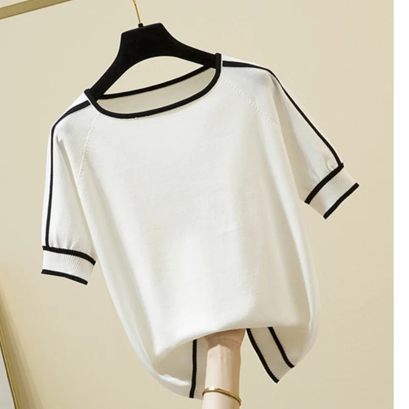 חדש אופנתי ואופנתי חדש משי קרח קצר שרוולים נשים