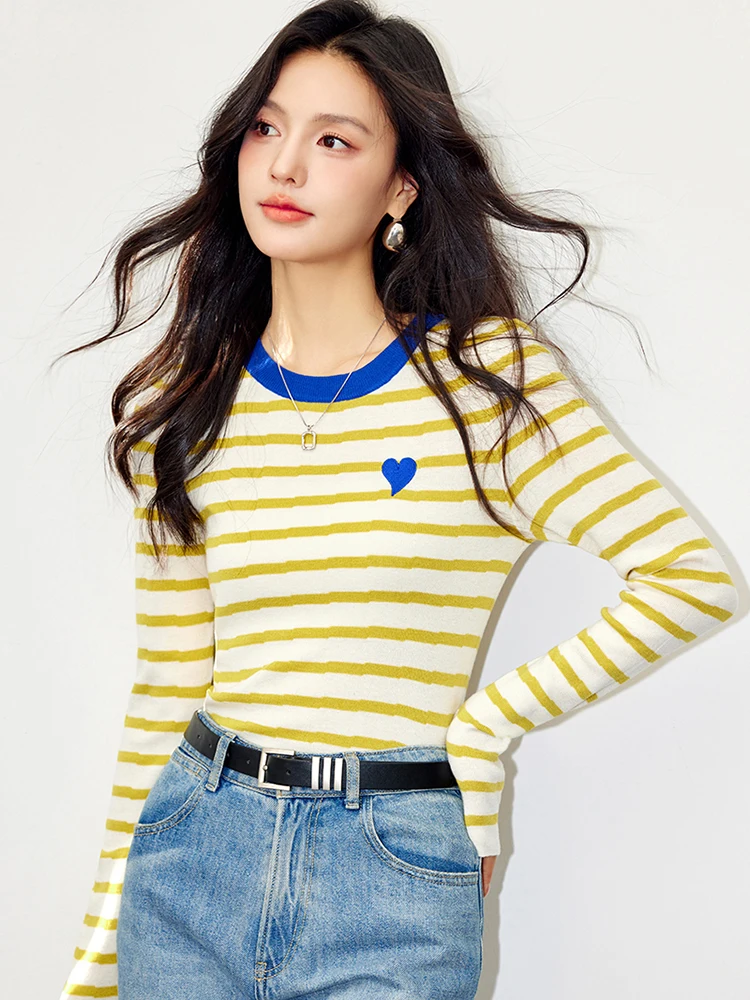 2024 Autumn O-neck Striped Sweaters Casual Versatile Pullovers For Women Fashion Niche Design Long Sleeve Slim Knit Tops