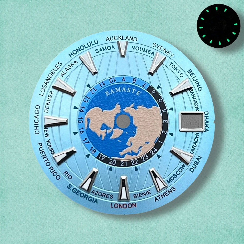 28.5mm S Logo World Map Dial Fit NH35/NH36/4R/7S Japanese Automatic Movement Green Luminous Watch Modification Accessories