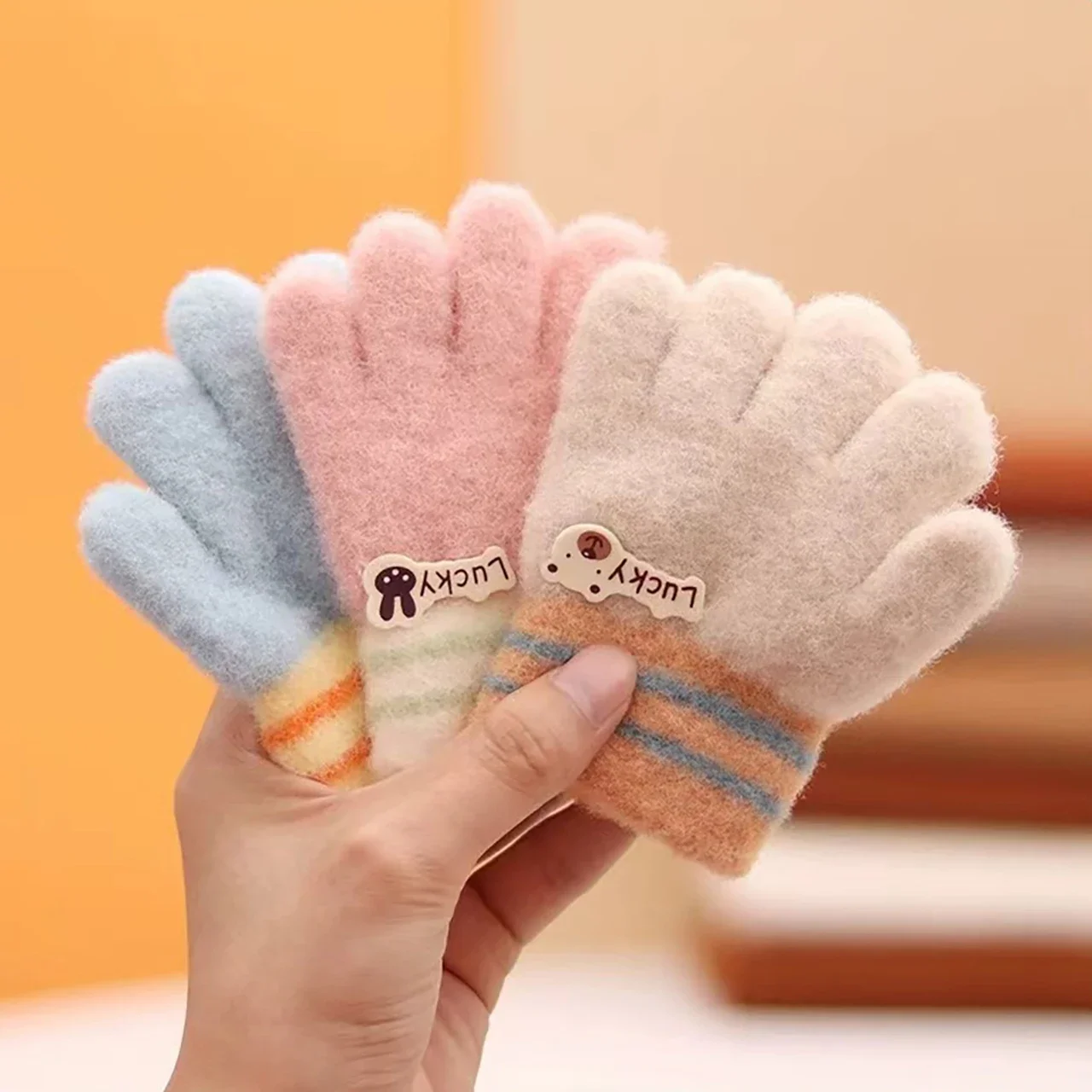 

Winter Warm Kids Gloves Cartoon Baby Boys Girls Five Finger Mittens Infant Toddler Hand Warmer Glove