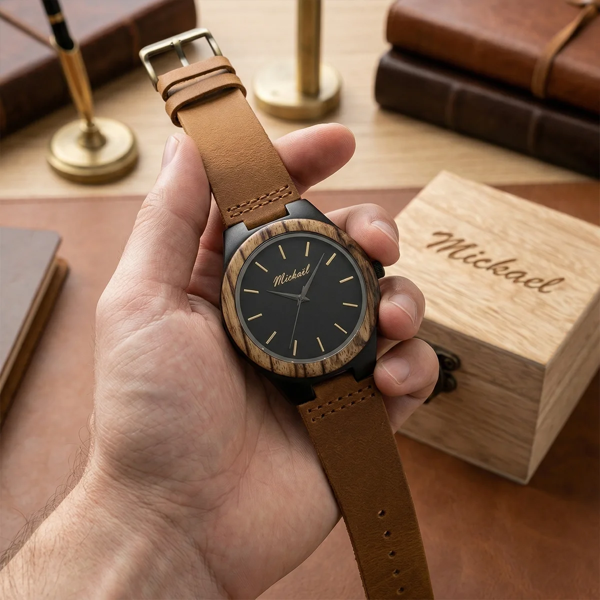 Reloj de Pulsera Madera Grabado Personalizado - close-up view