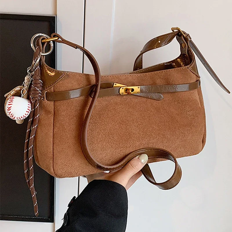 

Vintage Faux Suede Underarm Bag Women 2024 New Autumn Winter Fashion Single Shoulder Bag Niche Commuter Crossbody Bag Handbag