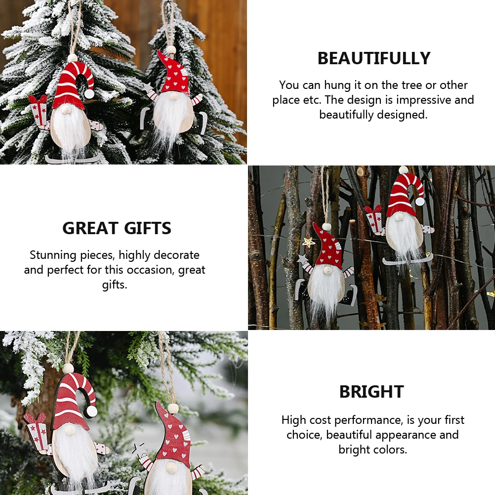 

2 PCS Wooden Pendant Christmas Decorations Lovely Gift Gnome Xmas Number Delicate Hanging Child