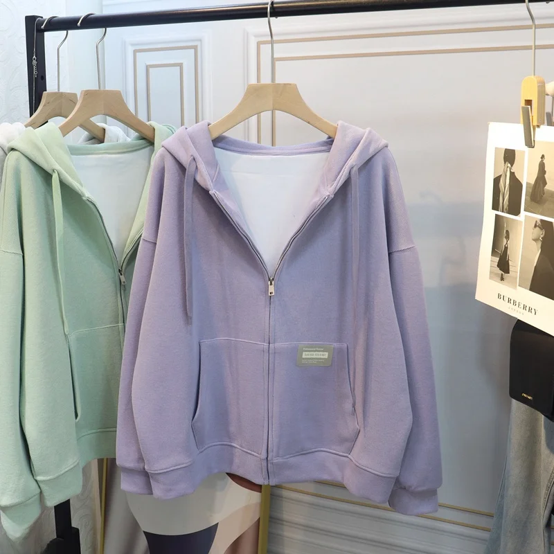 

Модная женская толстовка на молнии с капюшоном, свободного кроя, мятно-зеленого цвета, серия Milk, весенний кардиган, верхняя одежда в корейском стиле для повседневной носки