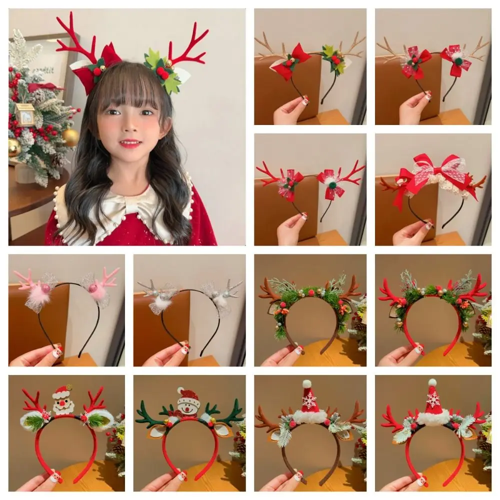 

Elf Christmas Headband Bowknot Santa Claus Antlers Headband Elk Hair Hoop Christmas Decoration Christmas Elf Headband Ladies