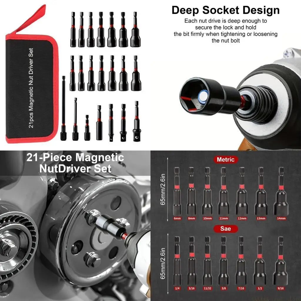 

A2BE 21Pcs HexNut Driver Set 1/4" ShankSAE & Metric PowerDrillBit