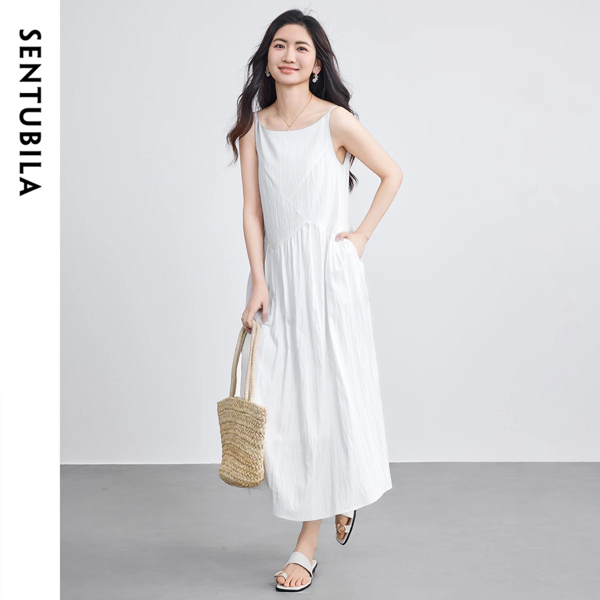 

SENTUBILA Women's Summer Sleeveless Long Dresses 2025 New Collection Simple Elegant Formal White Dress Ladies Clothing Q52LP2042