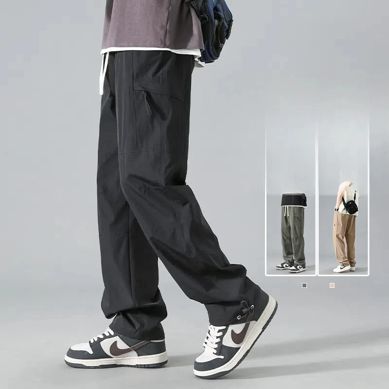 

Мужская одежда, весенне-осенние однотонные повседневные брюки с высокой талией и эластичными карманами на молнии, прямые брюки-карго JJ882