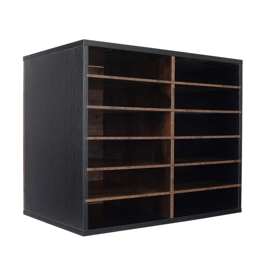 

Wood Literature Organizer, 12 Slots Hold 6000 Sheets A4 Papers, Wooden Desk Paper File Storage Organizer with Adjustable Shelves