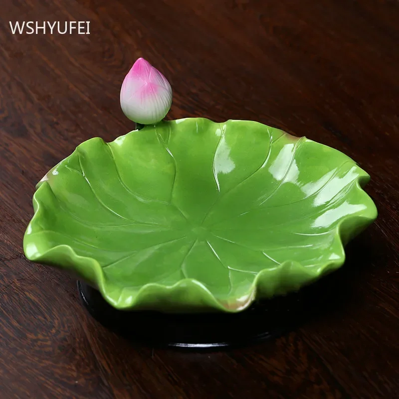 Buddha Hall Ceramics Lotus Leaf The Fruit Plate Ornaments Living Room Coffee Table Snack Plate Bogu Frame Home Decor Supplies
