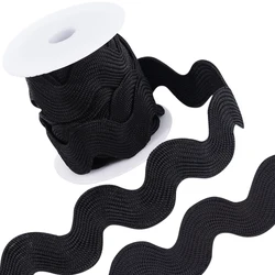 1 Roll RIC Rac Trim Ribbon Black Rick Rack Wave Sewing Bending Fringe Trim Braided Woven Fabric for Sewing Flower Making Wedding