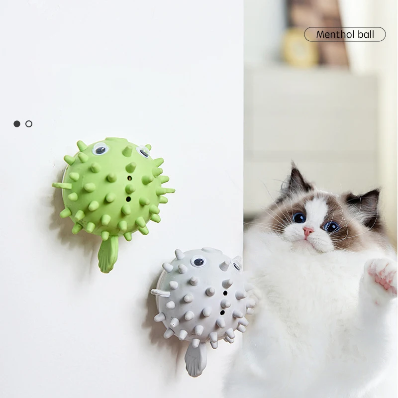 

2pcs Funny Pufferfish Model Catnip Balls with Dust Cover Relieving Boredom Grinding Teeth Bite Resistance Cat Toys Kitten Stuff