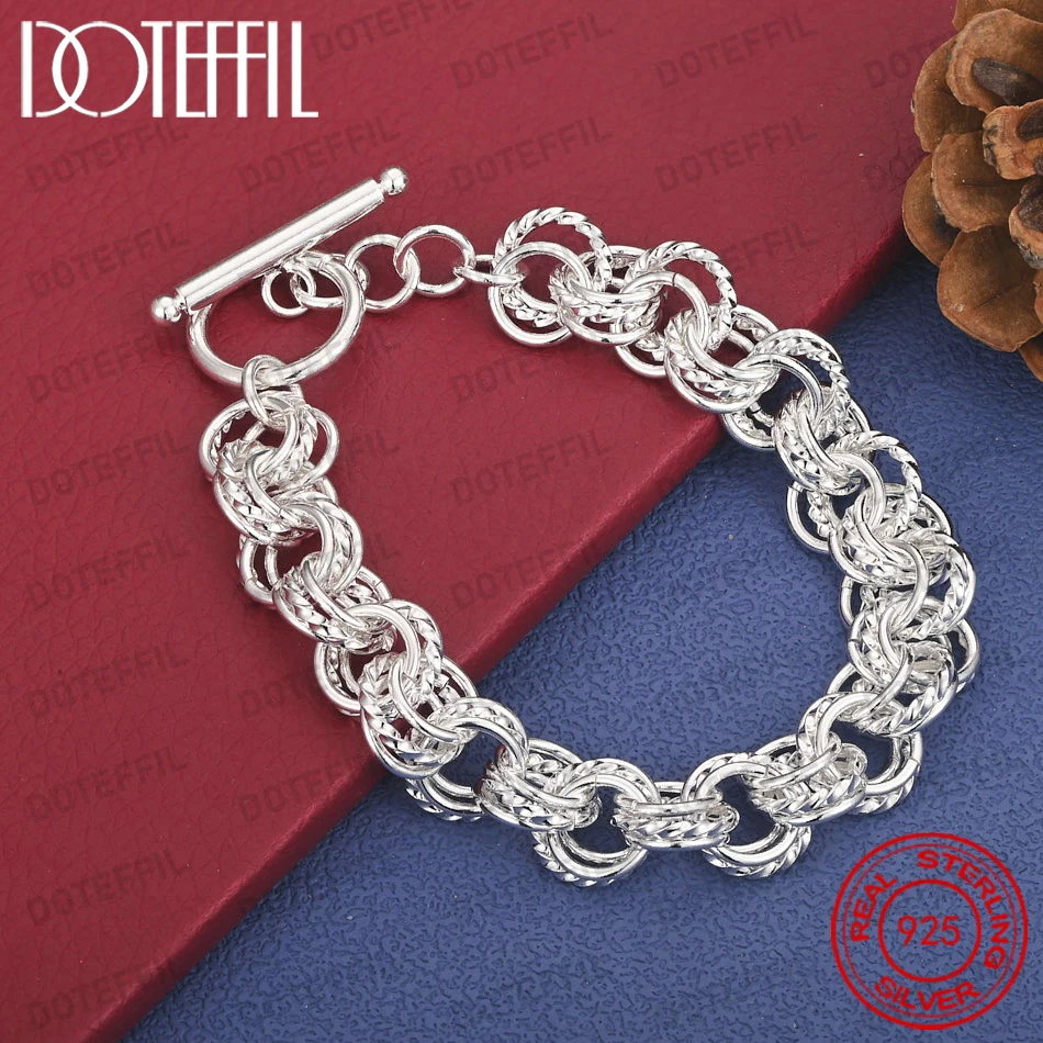 

925 Sterling Silver 8 Inch Exquisite Shiny Twist Ring OT Clasp Bracelet Women Fashion Wedding Gift Party Jewelry
