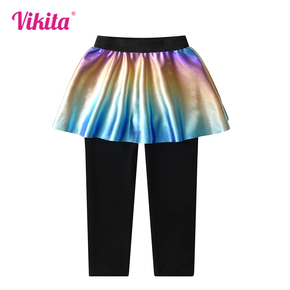 VIKITA Girls Legging Skirt-Pants Kids Gradient Tights Children Cotton Casual Pencil Pants Girl Skinny Fake 2 Pcs Skirt-pants