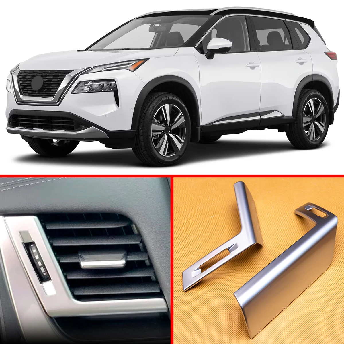 

Dashboard Side Air Vent Cover Trims For Nissan X-Trail XTrail Rogue Qashqai 2022 2023 2024 2025 Accessories Matte Chrome 2Pcs